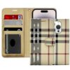 Plaid Printed Photo ID Wallet for Apple iPhone 14 Pro (6.1) - Beige