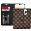 Checker Printed Photo ID Wallet for Apple iPhone 14 Pro (6.1) - Brown