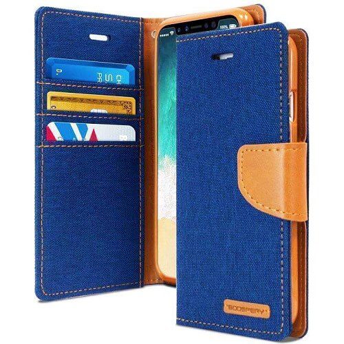 Canvas Diary Handy Book Cover For Iphone XR - Navy / Camel Canvas Diary Handy Book Cover For Iphone XR - Navy / Camel