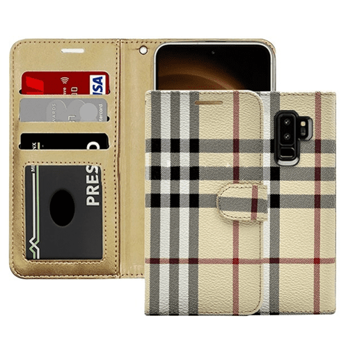 Plaid Printed Photo ID Wallet for Samsung Galaxy S9 Plus - Beige Plaid Printed Photo ID Wallet for Samsung Galaxy S9 Plus - Beige