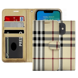 Plaid Printed Photo ID Wallet for Apple iPhone 11 (6.1) - Beige