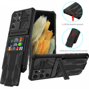 Rugged Stand w/ Detachable Wallet for Samsung Galaxy S22 Plus - Black