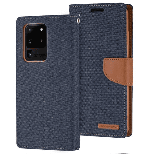 Canvas Diary Wallet Case For Samsung S20 Ultra - Navy Canvas Diary Wallet Case For Samsung S20 Ultra - Navy