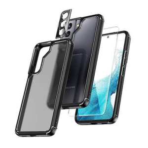 Case Tocol With Screen Protector + Camera Lens Protector For Samsung S22 - Black