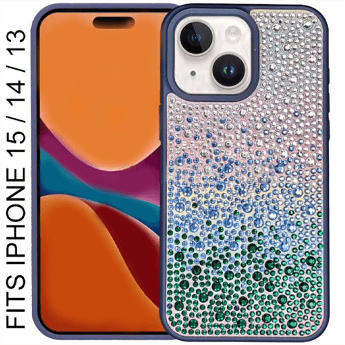 Case Tone Rhinestone for Apple iPhone 15 Pro (6.1) - Teal Case Tone Rhinestone for Apple iPhone 15 Pro (6.1) - Teal