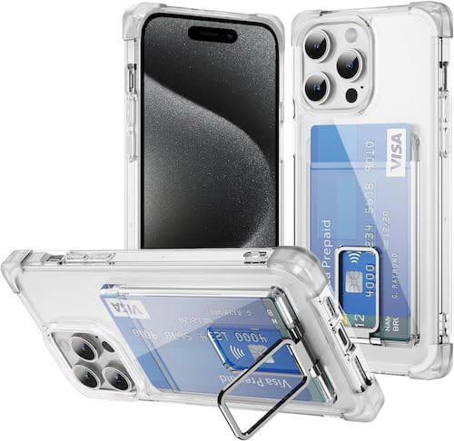 Clear Edge Card Holder w Stand for Apple iPhone 15 (6.1) Clear Edge Card Holder w Stand for Apple iPhone 15 (6.1)