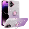 3-in-1 Glitter w/ Ring Case for Apple iPhone 16 - Purple /Silver