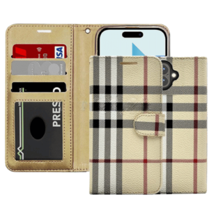 Plaid Printed Photo ID Wallet for Apple iPhone 16 - Beige