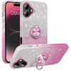 3-in-1 Glitter w/ Ring Case for Apple iPhone 16 Plus - Pink /Silver