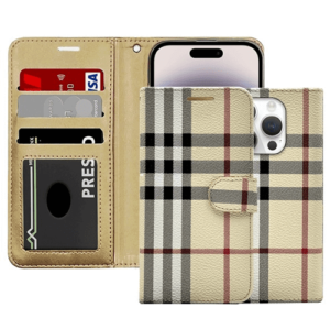 Plaid Printed Photo ID Wallet for Apple iPhone 16 Pro - Beige