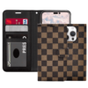 Checker Printed Photo ID Wallet for Apple iPhone 16 Pro - Brown