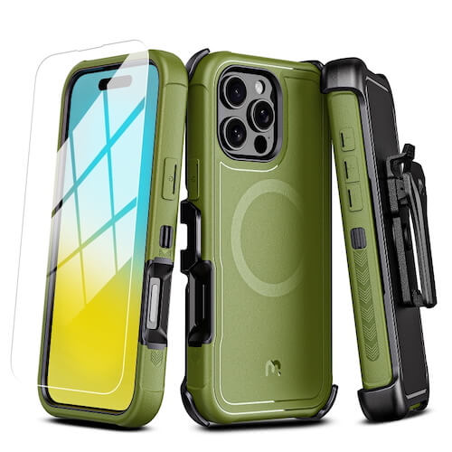 MyBat Pro Antimicrobial Maverick Series w/ MagSafe Case with Holster and Tempered Glass for Apple iPhone 16 Pro Max - Army Green / Black MyBat Pro Antimicrobial Maverick Series w/ MagSafe Case with Holster and Tempered Glass for Apple iPhone 16 Pro Max - Army Green / Black