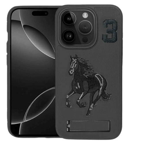 Case Horse Design W/ Stand for Apple iPhone 16 Pro Max - Black Case Horse Design W/ Stand for Apple iPhone 16 Pro Max - Black