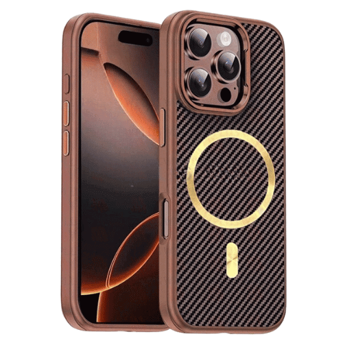 Case Magsafe Carbon Fiber for Apple iPhone 15 Pro Max - Brown Case Magsafe Carbon Fiber for Apple iPhone 15 Pro Max - Brown