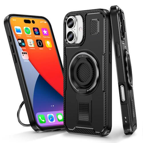 Case Ring Grip and Stand for Apple iPhone 16 Plus - Black Case Ring Grip and Stand for Apple iPhone 16 Plus - Black